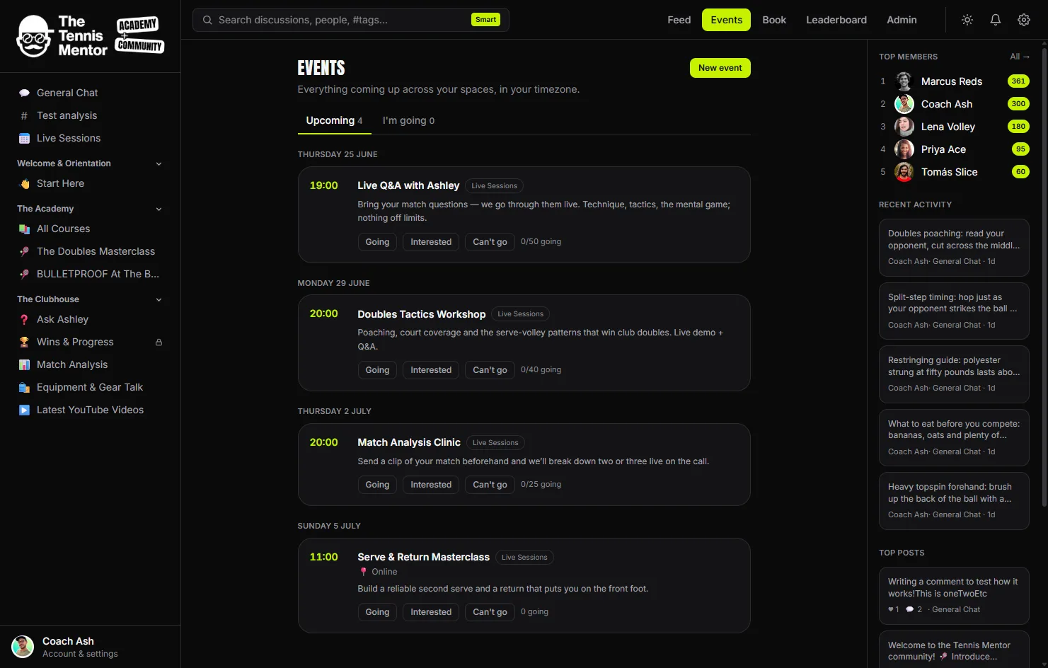 Events & live sessions