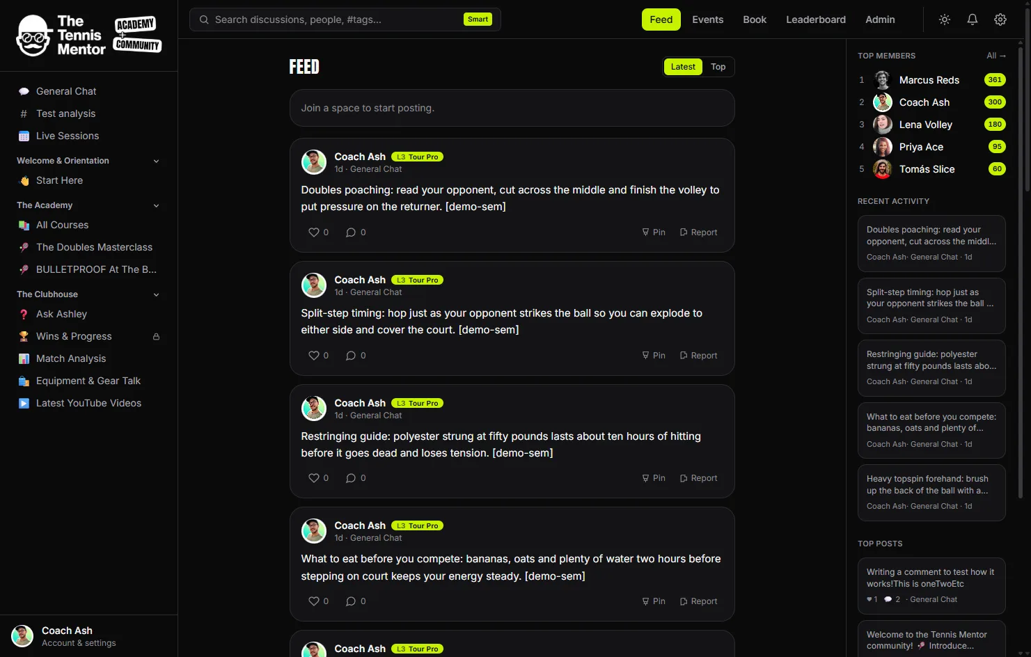 The Tennis Mentor community platform