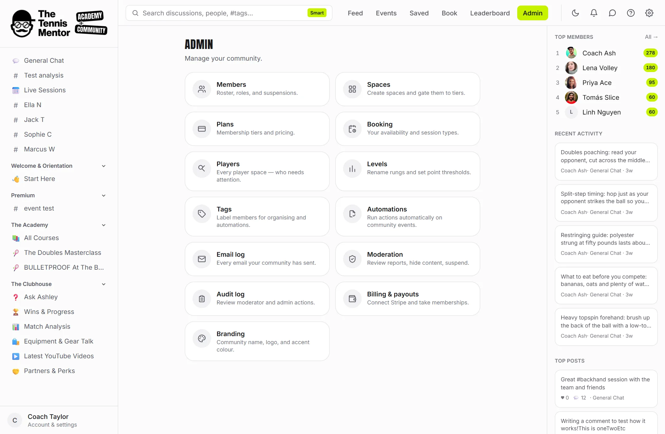 The admin console — the owner’s cockpit