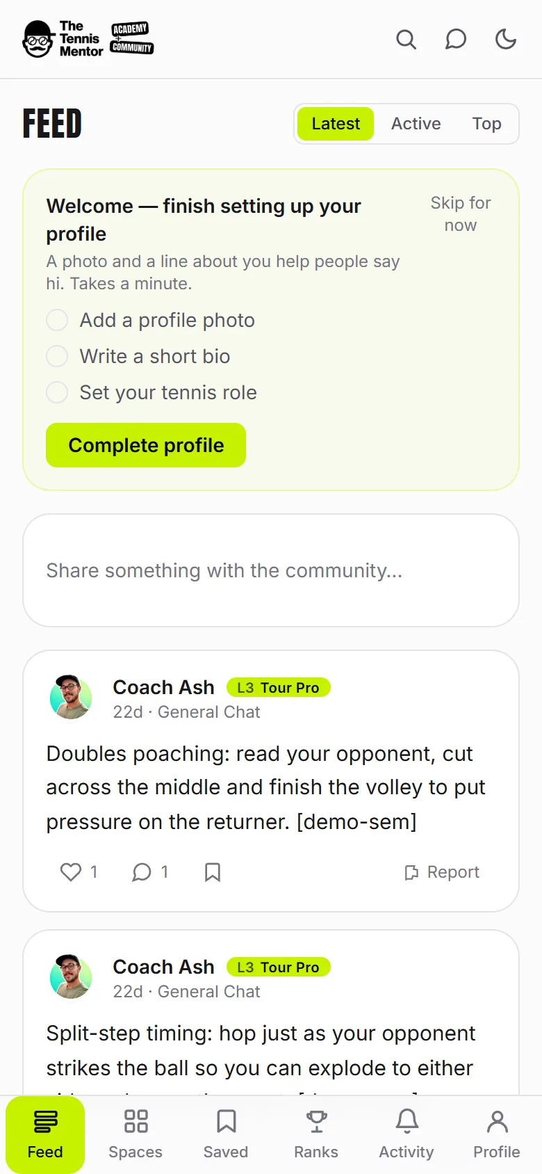 The community on a phone — the same app, pocket-sized