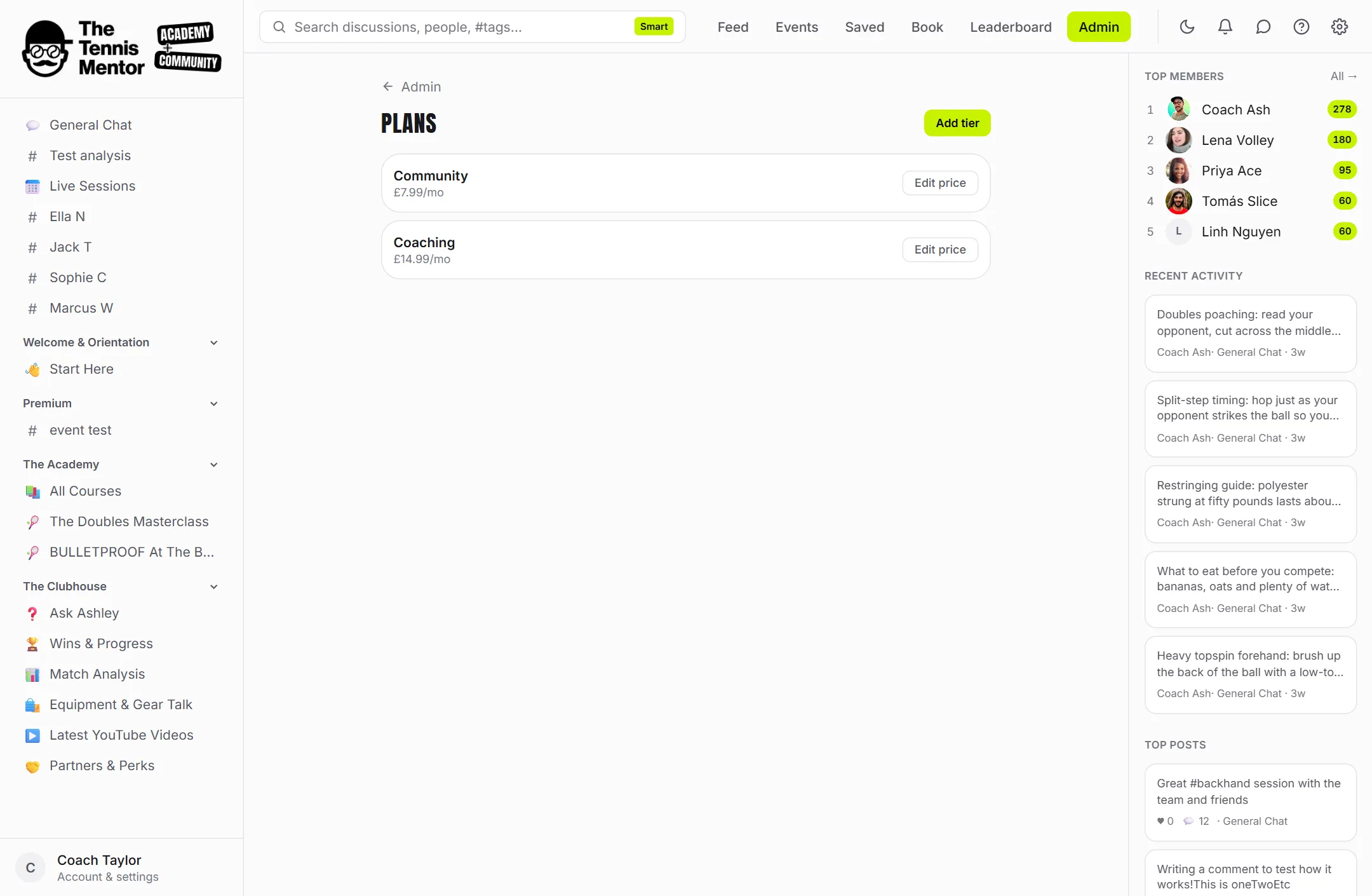 Plans in the admin console — pricing, gating and Stripe in one place