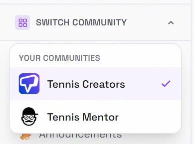 The community switcher — hop between your community and ours with one login