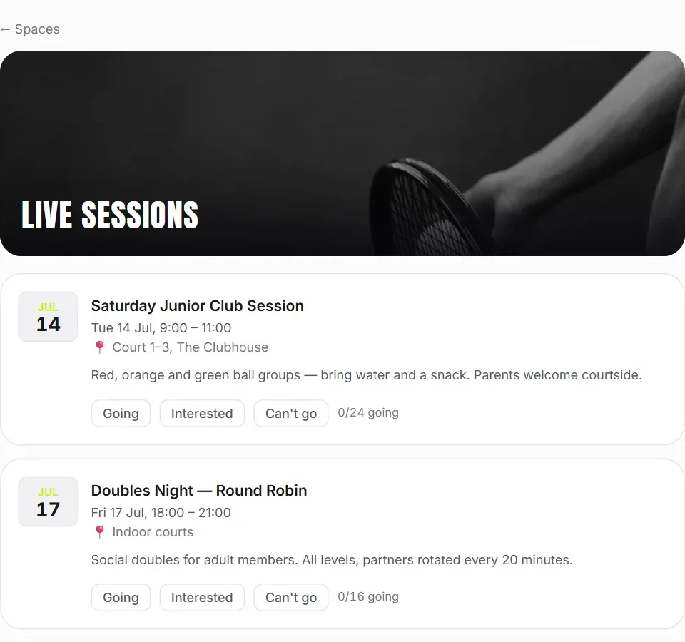 Events & live sessions