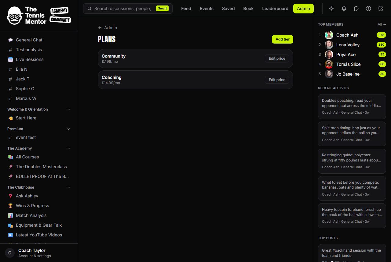 The Plans admin — tiers, pricing and Stripe in one place