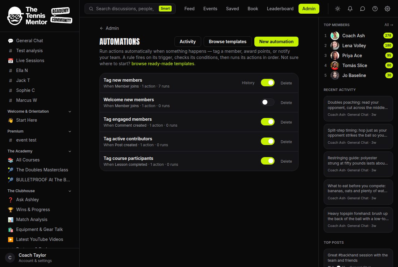 The automations page
