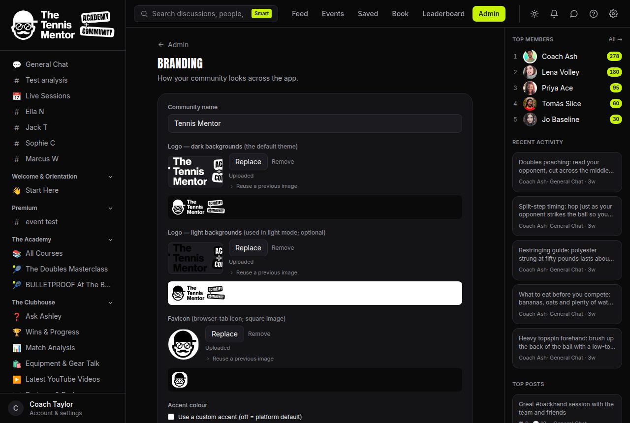 The branding page