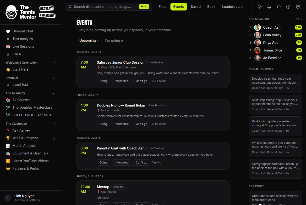 The events page