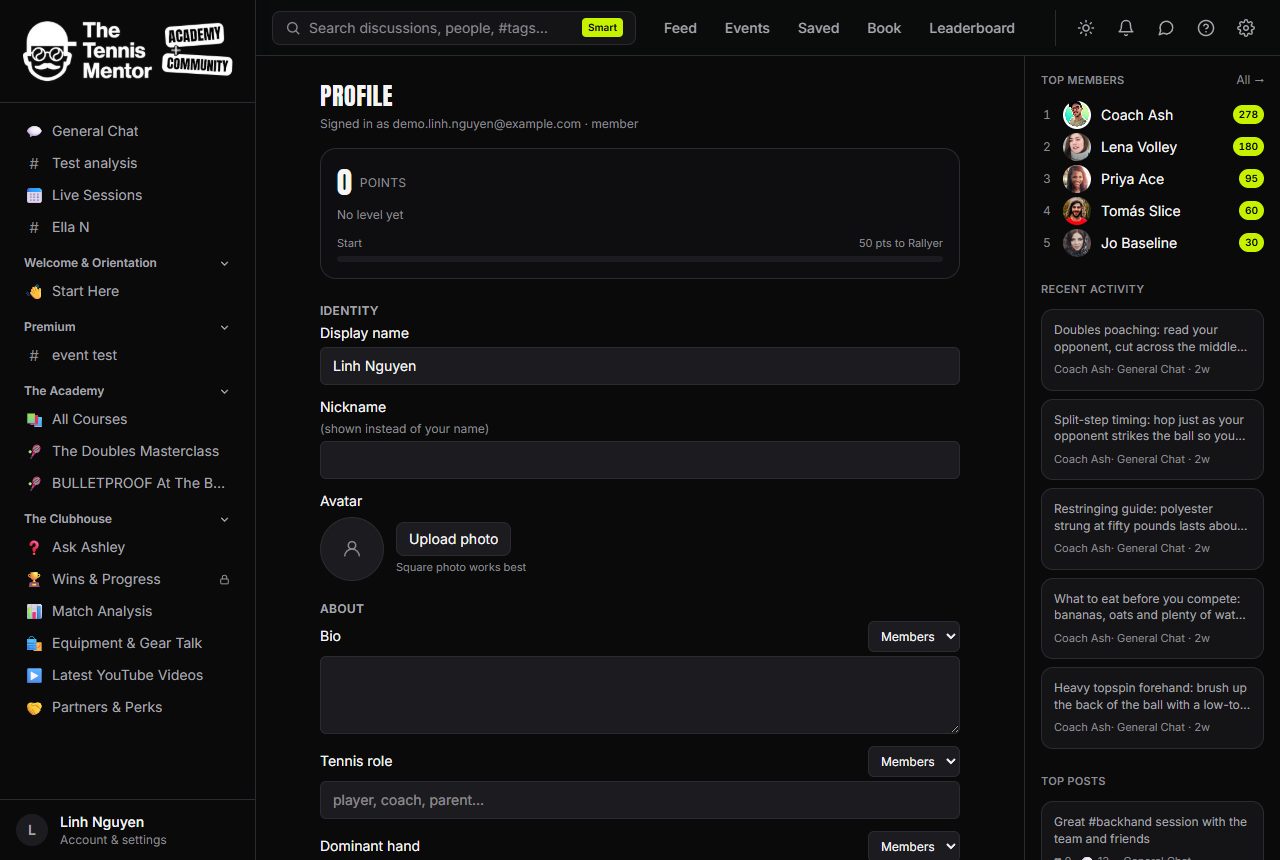 Your profile with the level badge and progress to the next